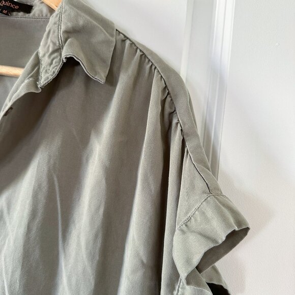 Quince Vintage Wash Tencel Camp Shirt, Olive Green, Size M, Short Sleeve Button - Picture 8 of 9